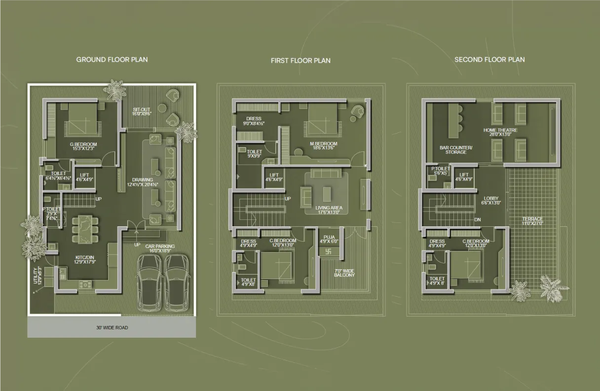 200 sq. yds East Facing Villa floor plans