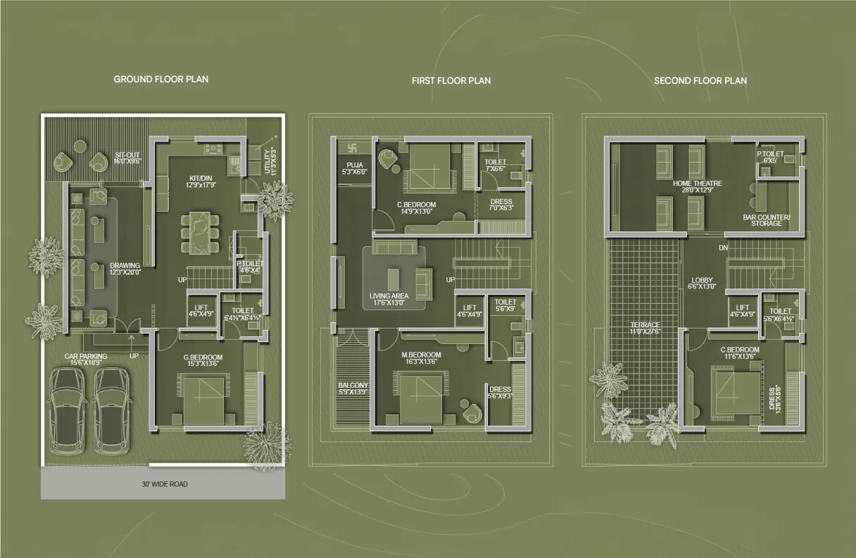 200 sq. yds West Facing Villa floor plans