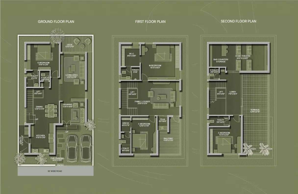 239 sq. yds East Facing Villa floor plans