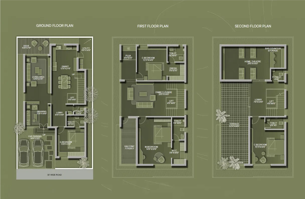239 sq. yds West Facing Villa floor plans