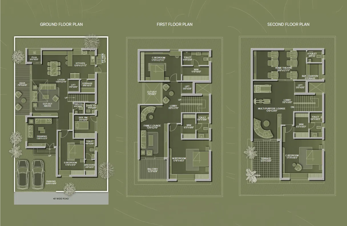 300 sq. yds West Facing Villa floor plans