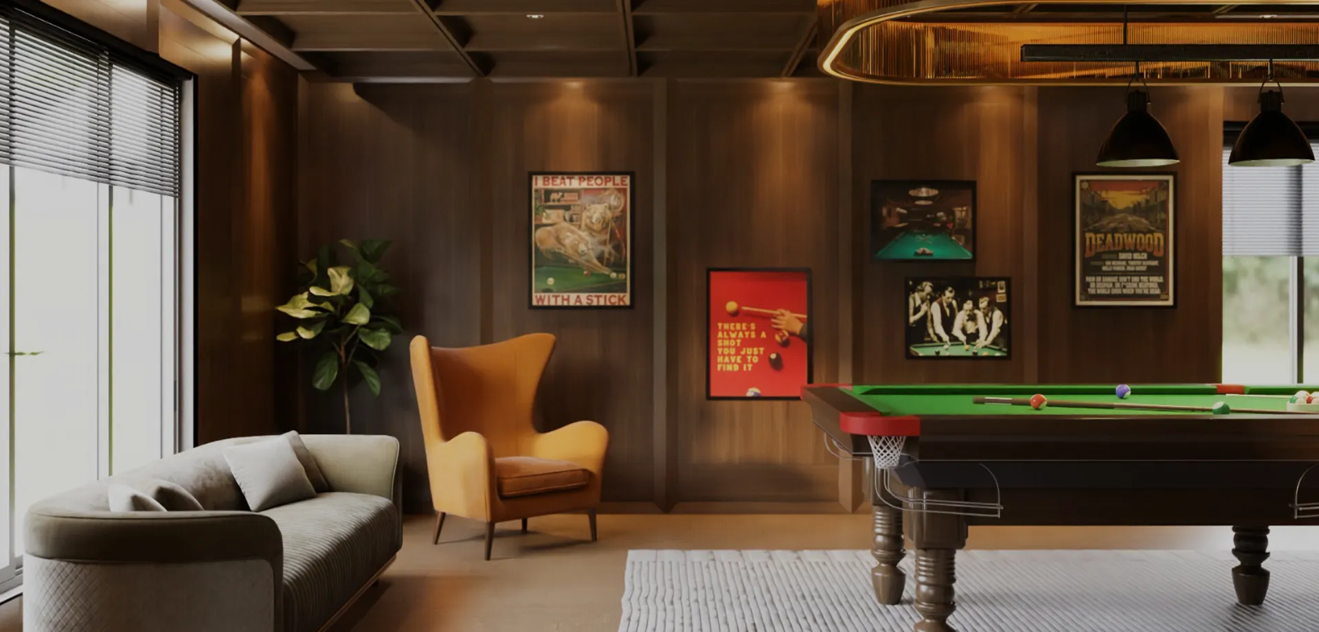 Indoor games and library lounge with billiards table
